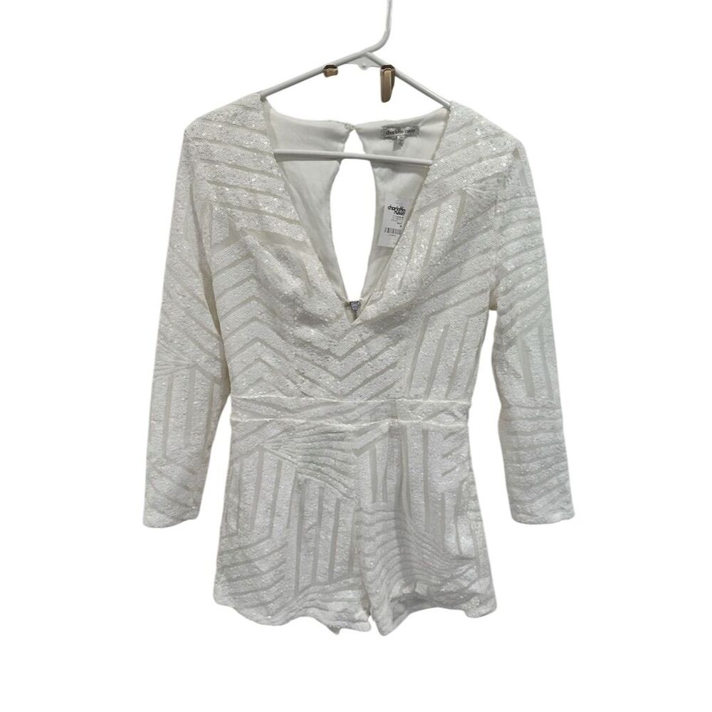 Charlotte Russe Women's Sequin Long Sleeve Romper White‎ Size M Party Wear